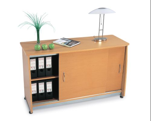 OFM 55135-MPL Sliding Door Credenza - Maple and Silver