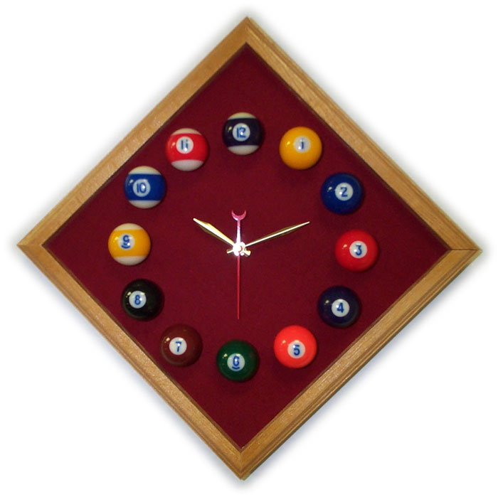 Billiard Felt - 12in Diamond Billiard Clock Oak And Burgandy Mali Felt