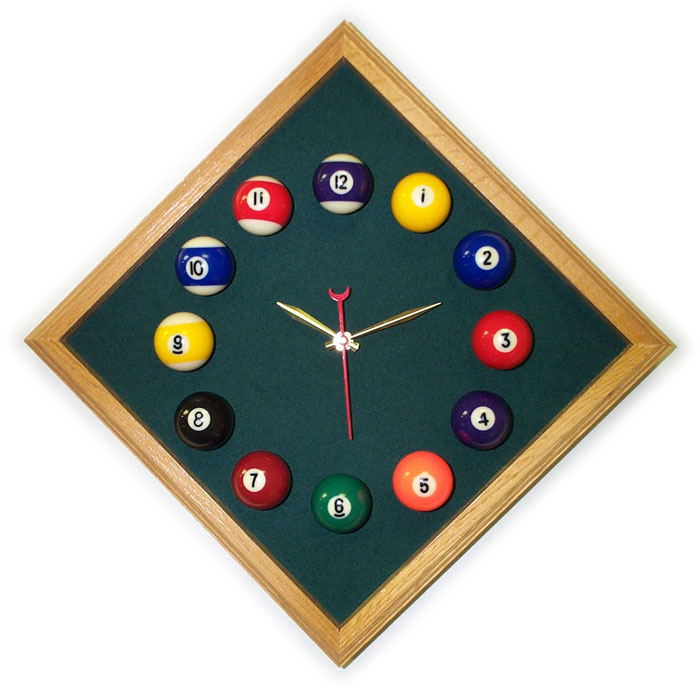 Billiard - 12in Diamond Billiard Clock Oak And Spruce Mali Felt