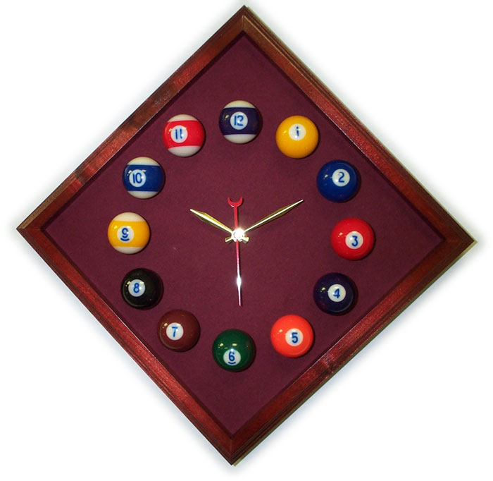 Billiard Clock - 12in Diamond Billiard Clock Cherry And Std Green Mali Felt