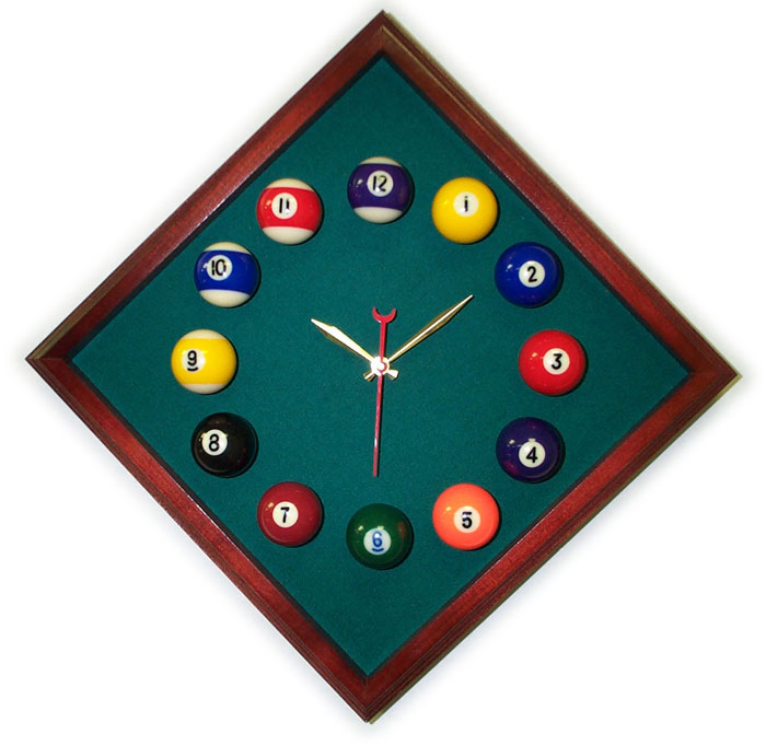 Billiard Clock - 12in Diamond Billiard Clock Cherry And Burgandy Mali Felt