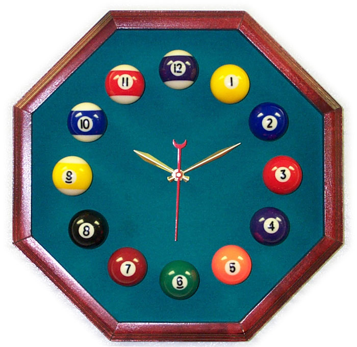 Billiard Felt - 13in Octagon Billiard Clock Cherry And Std Green Mali Felt