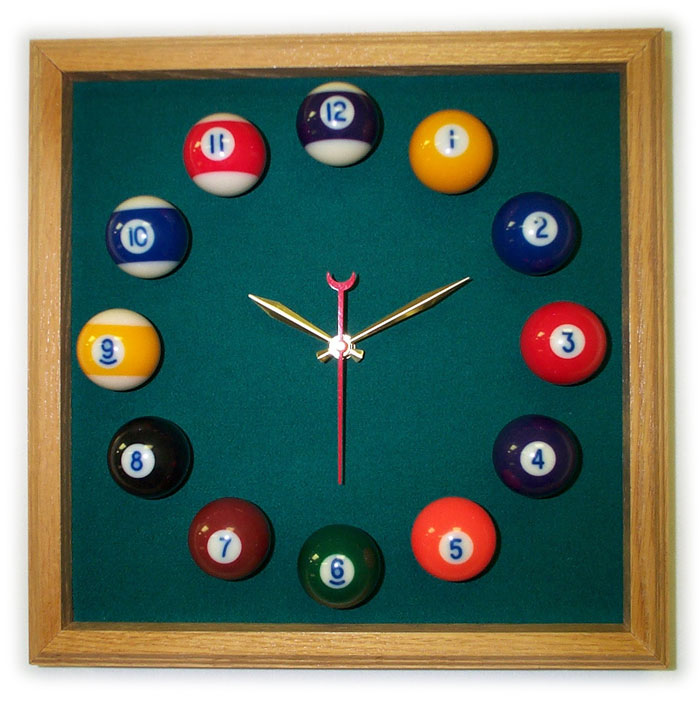 Billiard Clock - 12in Square Billiard Clock Oak And Dark Green Mali Felt