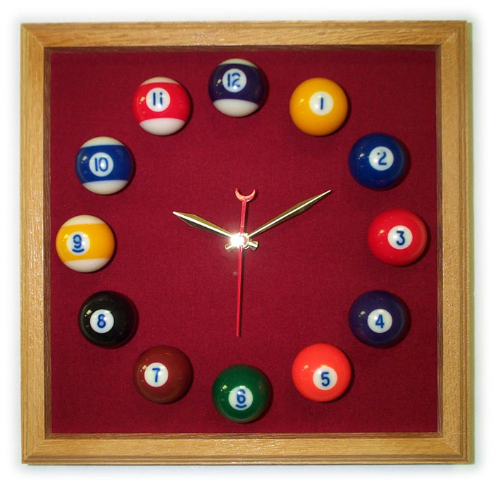 Billiard Felt - 12in Square Billiard Clock Oak And Burgandy Mali Felt