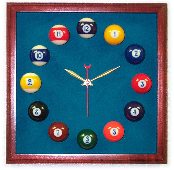 Billiard Clock - 12in Square Billiard Clock Cherry And Std Green Mali Felt