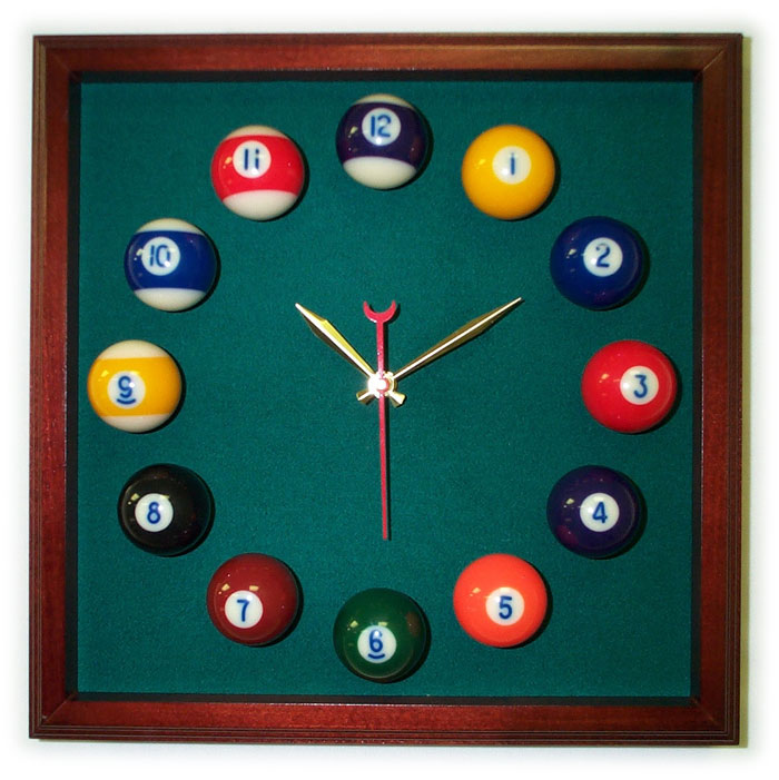 Billiard Clock - 12in Square Billiard Clock Cherry And Dark Green Mali Felt