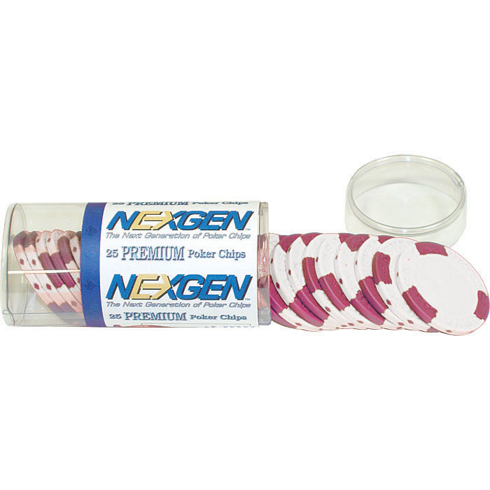 25 White Nexgen Las Vegas Poker Chips In Retail Tube Picture