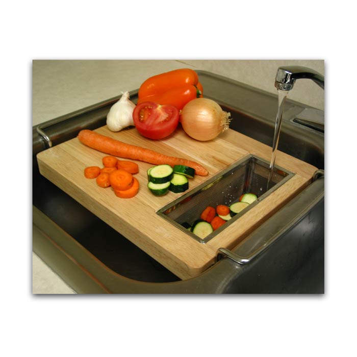 Chromed Steel And Wood Oversink Kitchen Cutting Board