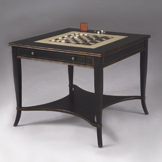 Antique Game Tables - Powell 311-207 Masterpiece Antique Black Game Table With Game Pieces