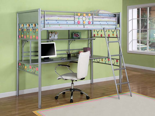 Loft Bunk Beds - Powell 334-119 Bauble Girls Twin Size Study Loft Bunk Bed
