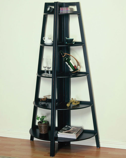 Black Bookcase - Powell 502-250 Antique Black With Sand Through Terra Cotta Large Corner Bookcase