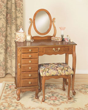 Powell 407 Nostalgic Oak Jewelry Armoire Vanity Mirror and Bench