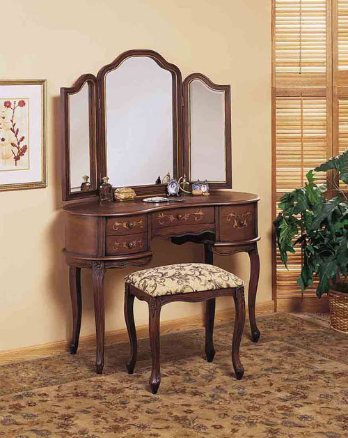 Antique Mirrors - Powell E11 Toscana Antique Caramel Hand Painted Vanity Mirror And Bench