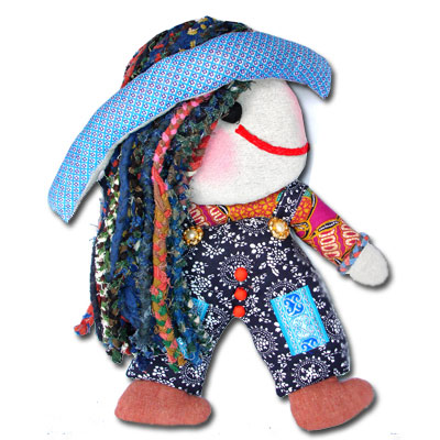 Rag Doll - Peacock B008 16 Inch Rag Doll With Batik Braids And Clothing - Side Face