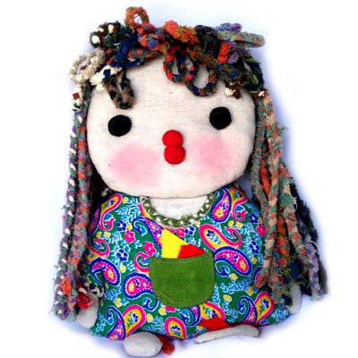Rag Doll - Peacock B008-2 16 Inch Rag Doll With Batik Braids And Clothing - Front Face