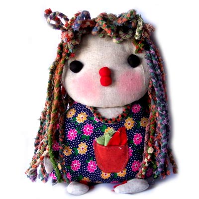 Rag Doll - Peacock B008-3 16 Inch Rag Doll With Batik Braids And Clothing - Front Face