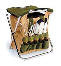 Picnic Time 542-93-121 Gardener Folding seat with polyester tote and 5 pc garden tools