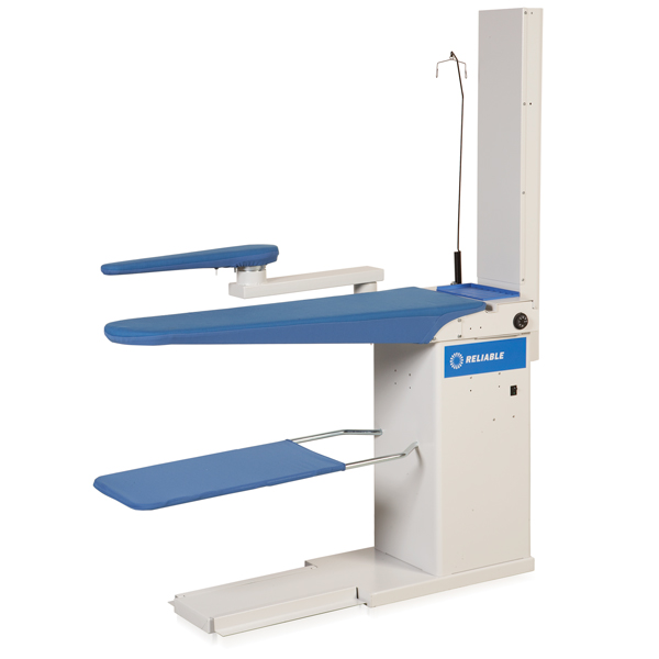 Reliable 624HA Professional Heated Vacuum Commercial Ironing and amp; Pressing Table 43 x 13.8 with Standard Swing Arm and amp; Sleeve Buck
