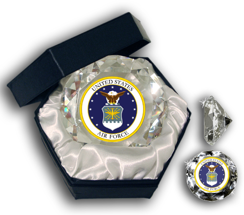 Sports Collectors Guild USAFD Us Air Force Insignia Picture On A 4 Inch Diamond Glass - Jewelry Box Included