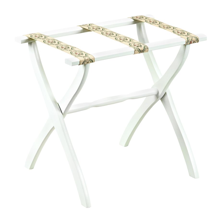 1303 White Luggage Rack With Petit Point Straps - 22 X 13 X 20 Inch