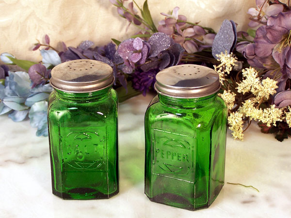 Salt and Pepper Green Depression Glass