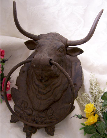 Cast Iron Bull Towel Holder / Hat Rack