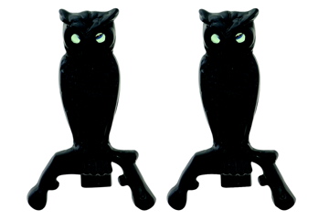 Uniflame A-1252 BLACK CAST IRON OWL ANDIRONS WITH REFLECTIVE GLASS EYES
