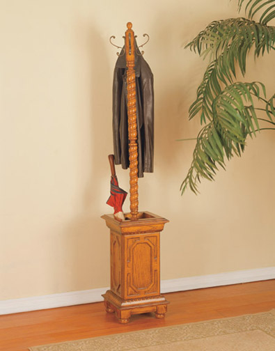 Oak Coat Racks - Powell 604-384 Woodland Oak Coat Rack With Umbrella Stand