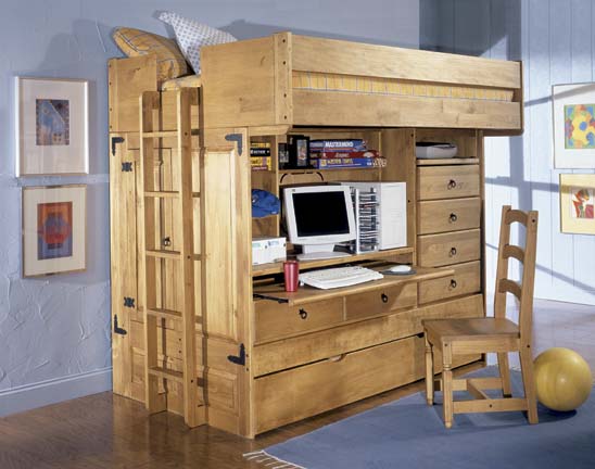 All In One Bunk Bed - Powell 836-944 Rustica Full Over Twin All In One Bunk Bed With Chair Ships In 6 Cartons