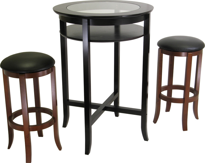 Bar Stools And Table - Winsome 92331 Round Glass Pub Table With Bar Stools 3 Piece Set