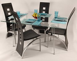 Dining Tables Chairs - Walker Edison Furniture C22SA36BL 60 In Medallion 5 Pc Set With Tuxedo Chairs