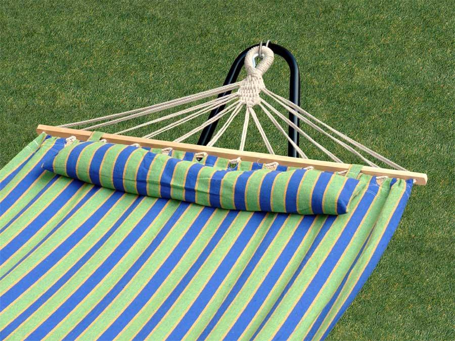 Bh-404d Bliss Tequila Sunrise Hammock With Pillow - 48 Inches Wide - Green Blue Yellow Stripe