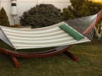 Bliss Hammocks BQH-479 Comfort Classic Quilted Hammock with Pillow - Green Stripe