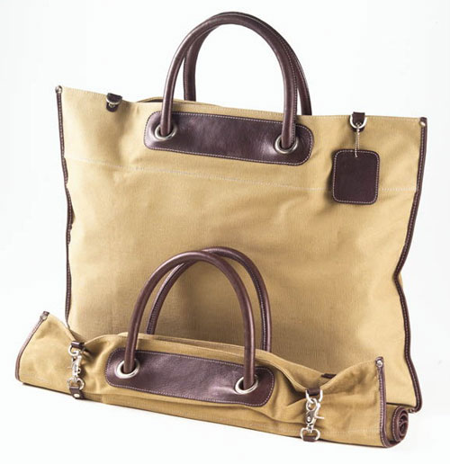 Clava 55-1500 Roll-up Tote - Khaki Canvas with Cafe Leather Trim