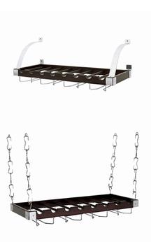 Wr-49528 Wine Bottle And Glass Ceiling-wall Rack - 8 Bottles - Espresso