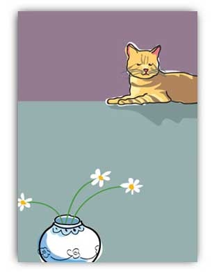 Paper Russells PAPR396 Greeting Card, 5x7 Inch - Brown Cat and Daisy - Sympathy