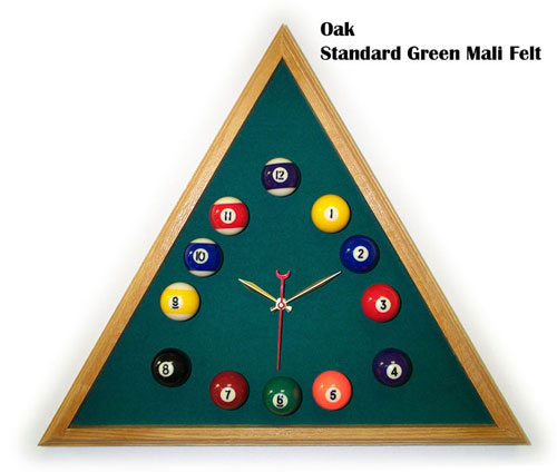 Billiard Clock - Oak Triangle Billiard Clock Standard Green Mali Felt