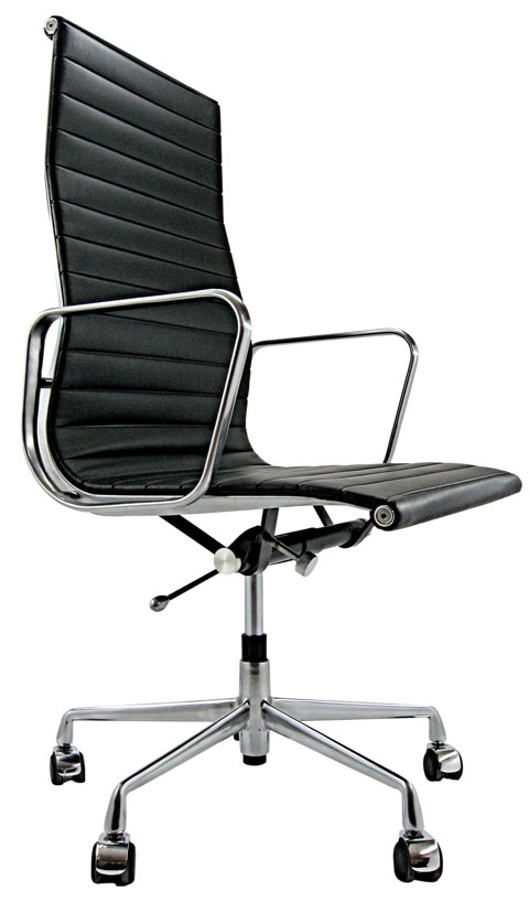 Alphaville Design OFC-MGMT-HB-BA-BLK High Back, Brushed Aluminum Management Office Chair, Leather, Black