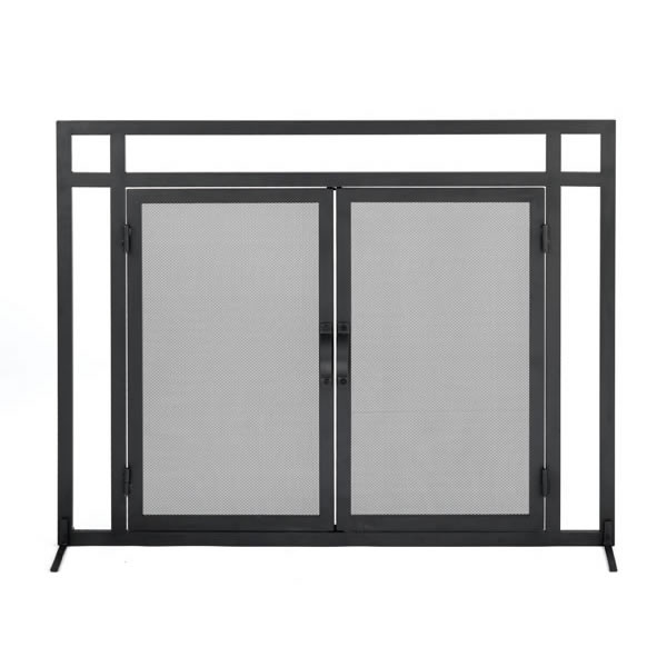 Chimney 61235 Woodfield Mission Style Black Wrought Iron Fireplace Screen with doors