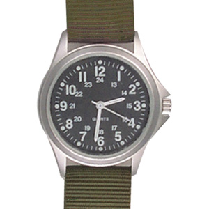 Zan Headgear RAMW1001 Field Watch  24 Hour Dial  Green Nylon Strap  Black Face