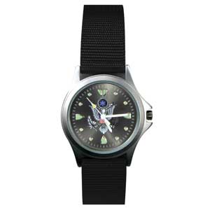 Zan Headgear RAMW100F38 Field Watch  Black Nylon Strap  US Army Logo  Black Face