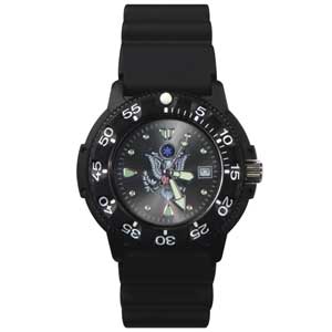 Zan Headgear RAMW411D38 Dive Watch, Resin Case-Bezel, PU Band, US Army, Black Face