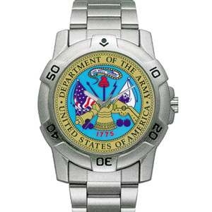 Zan Headgear V1P03 Sport Watch, Chrome, Military, U.S. Army, Metal Band