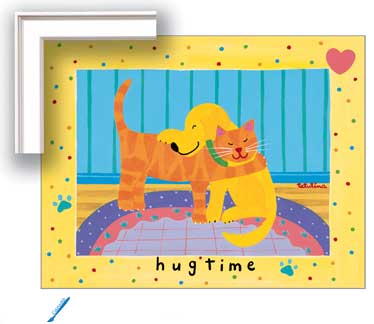 Art4Kids AB37018 Hug Time - Dog with Cat - Creative Canvas, Art Block Mount