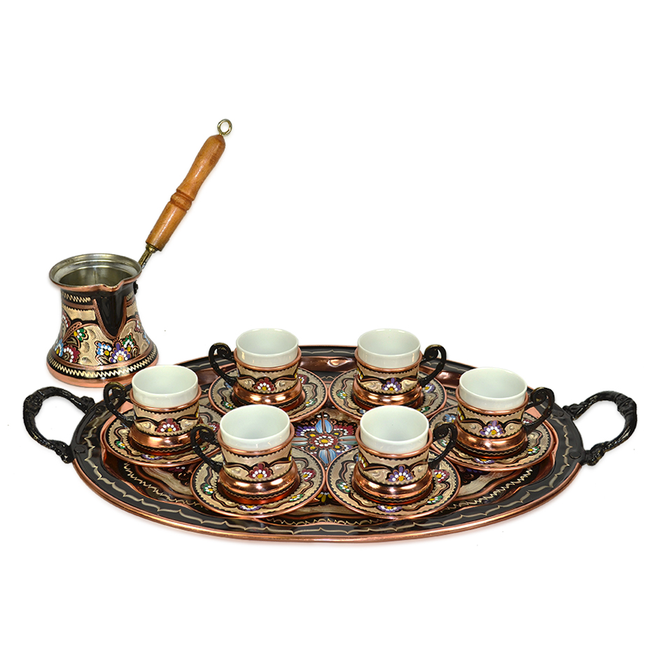 Turkish Coffee World TCW-0004AM Turkish Coffee Set for 6 with Oval Tray