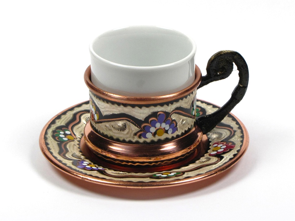 Turkish Coffee World TCW-0005AM Turkish Coffee Cup with Saucer - Copper