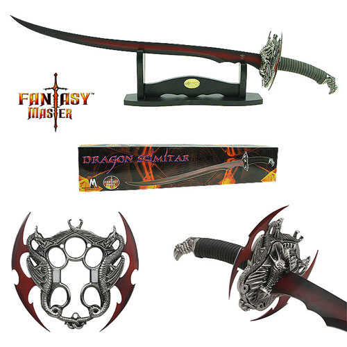 Dragon Scrimitar Sword with Wooden Stand - 33.5 inches