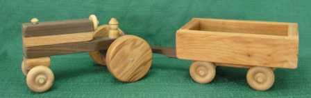 Toy Tractor - D And ME T And W Handmade Wood Toy Farm Tractor And Wagon
