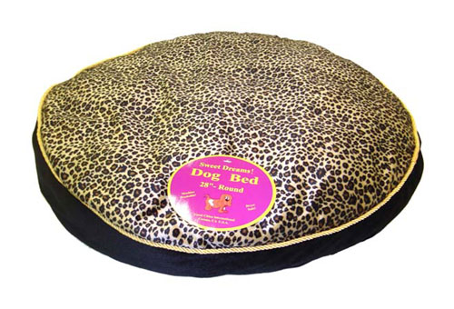 Round Bed - Great China RB-SP-28L Short Plush Round 28In Leopard Pet Bed