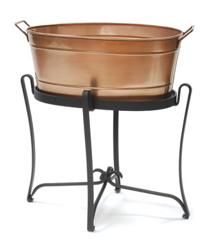 Achla Designs C81C Copper Plated Oval Tub with Wrought Iron Handles